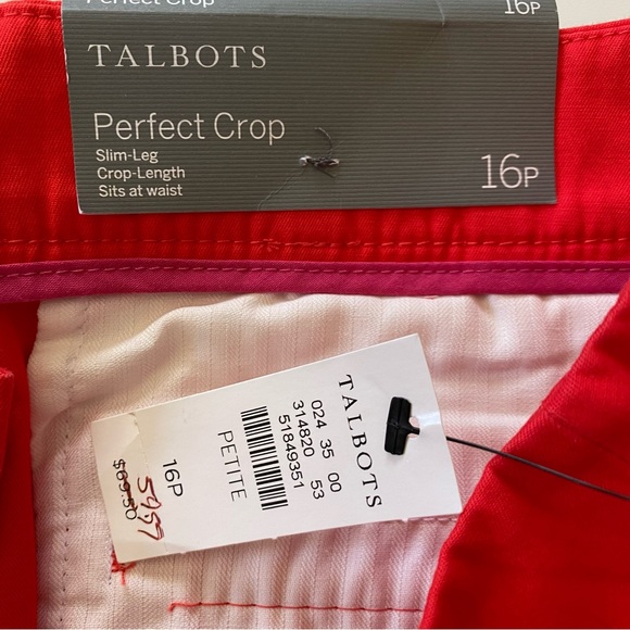 NWT Talbots Perfect Crop Slim-Leg Red Pants Women’s Size 16P - Picture 4 of 12